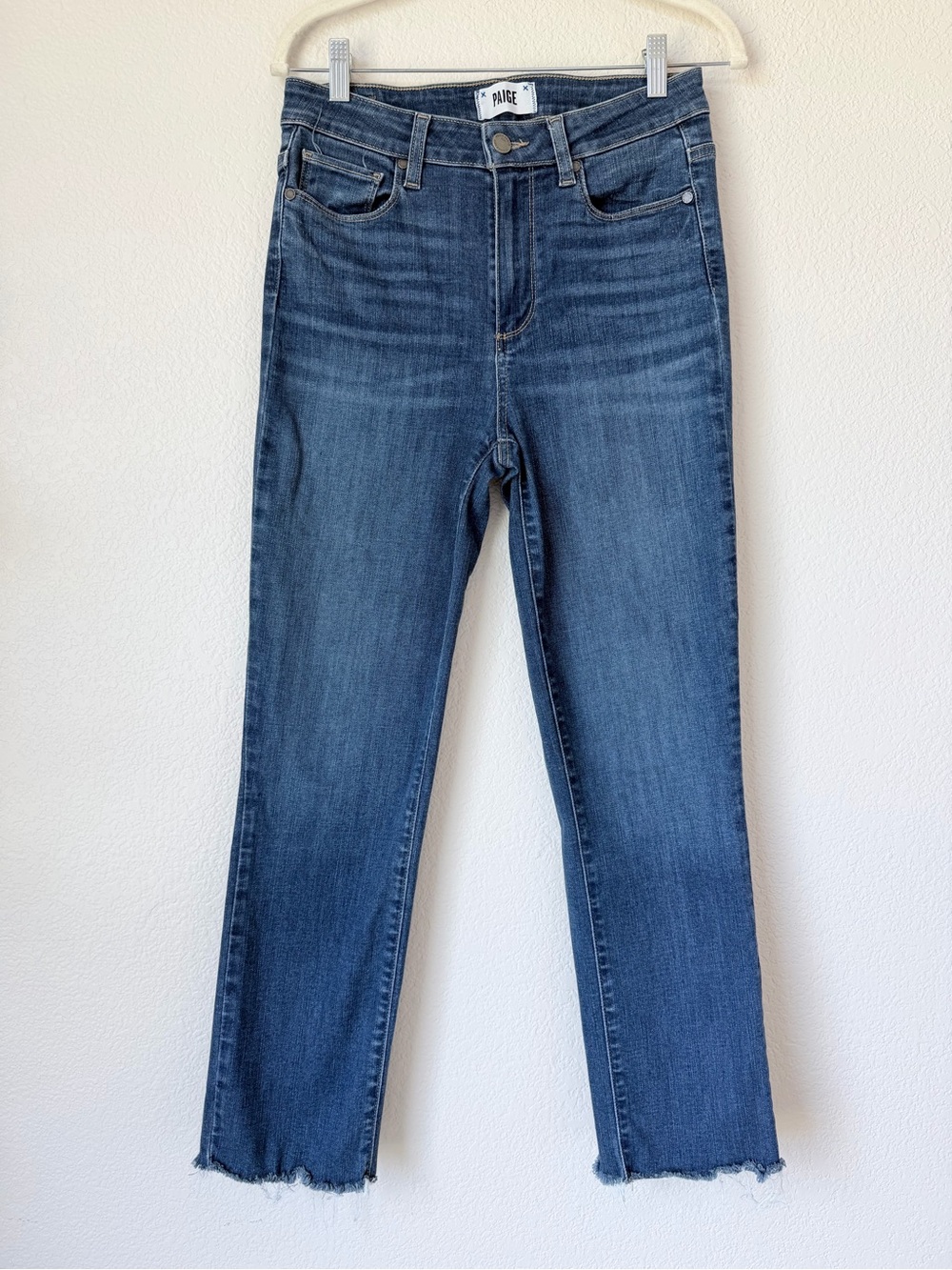 PAIGE Hoxton Straight Ankle Jeans Size 27 Medium Wash Raw Hem Cropped